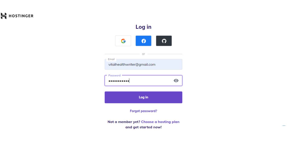 signing up to hostinger