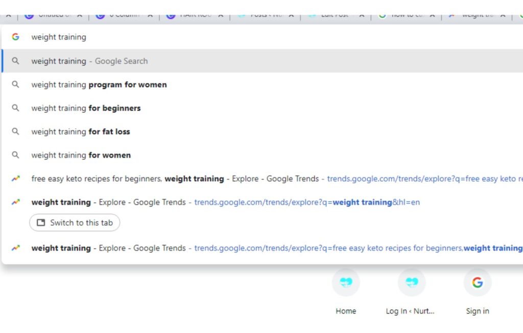 doing SEO keyword research and generating keywords for weight training